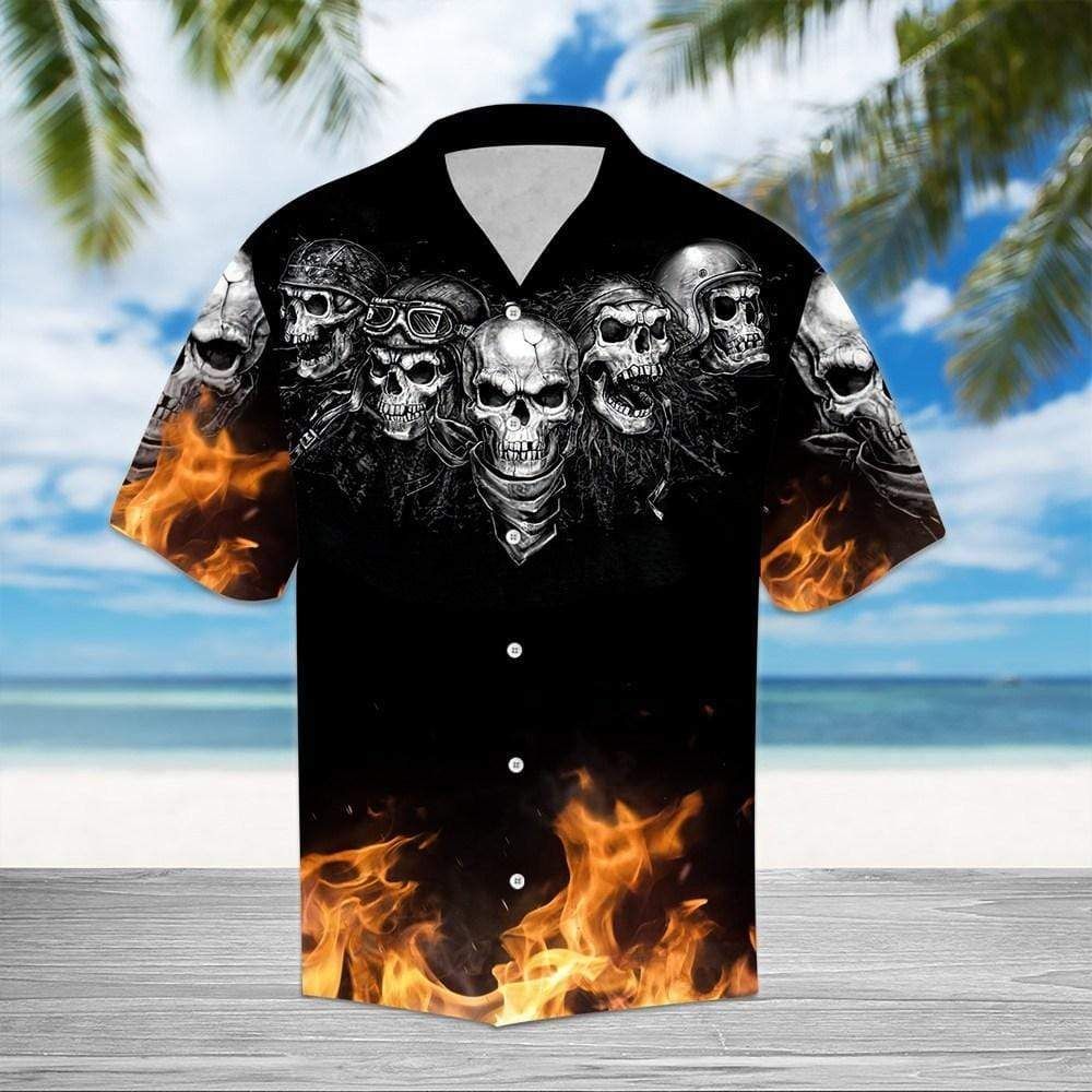 Felacia [Hawaii Shirt] Racing Skull Fire Hawaiian Aloha Shirts-ZX1154